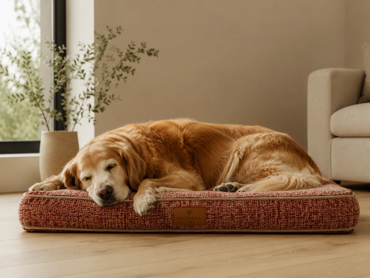 Golden Retriever relaxing on the Petonia Living Napper quilted mat