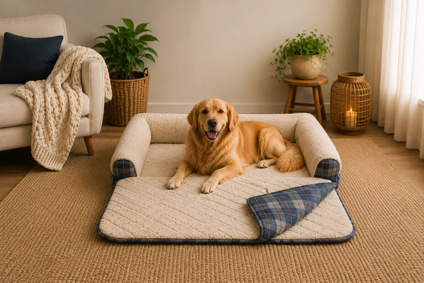 Petonia Living Explorer lounger shown with its detachable travel mat and walking gear