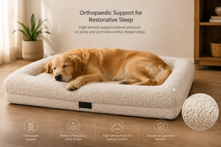 Senior Labrador resting on the Petonia Living Ortho Comfort orthopaedic bed